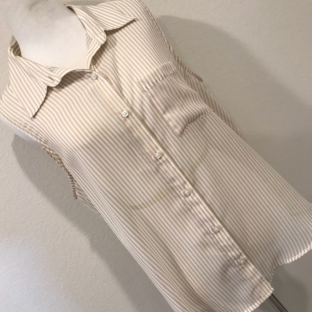 Forever 21 Sheer Cream Tan Striped Blouse